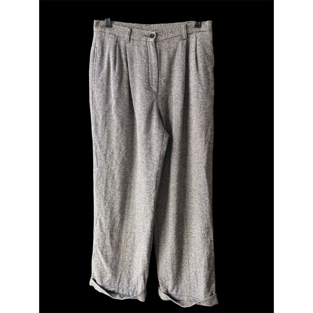 Vtg Lizsport Crop Tweed Baggy Pleat Cuffed Trousers Pants Silk Wool Blend Lux